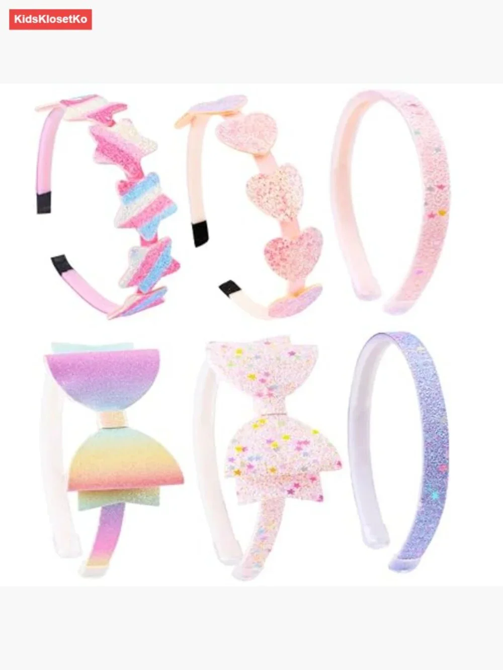6 Pack Toddler Headbands Glitter Bows Stretchy Non-Slip Hair Accessories